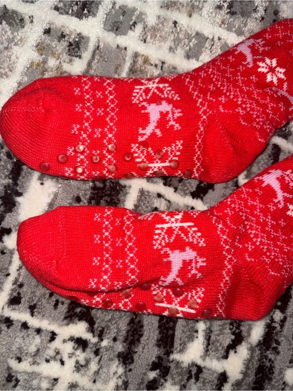 Cozy Red Holiday Reindeer Slipper Socks
